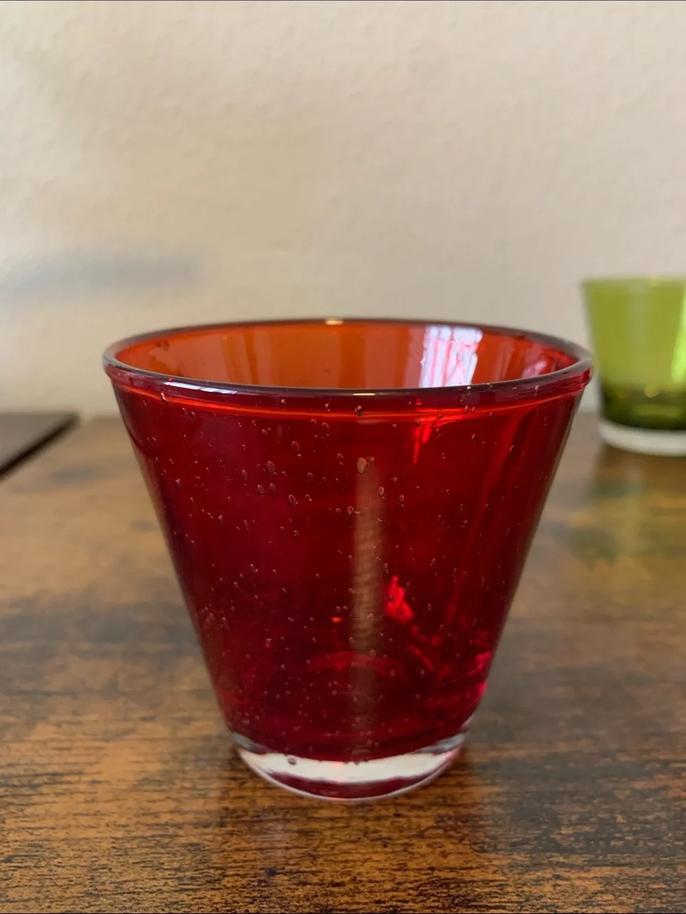 Set of 3 Vintage Red & Green Bubble Glass Small Glasses (or Votive Holders)